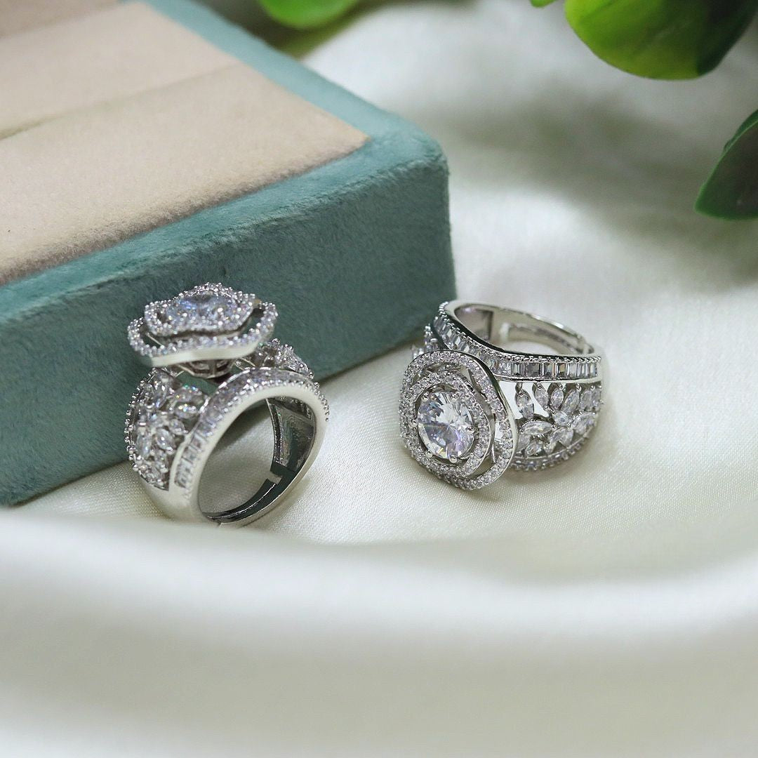 Gold-Plated Round CZ Statement Cocktail RingMulti Layer Halo Designer Ring