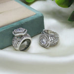 Gold-Plated Round CZ Statement Cocktail RingMulti Layer Halo Designer Ring