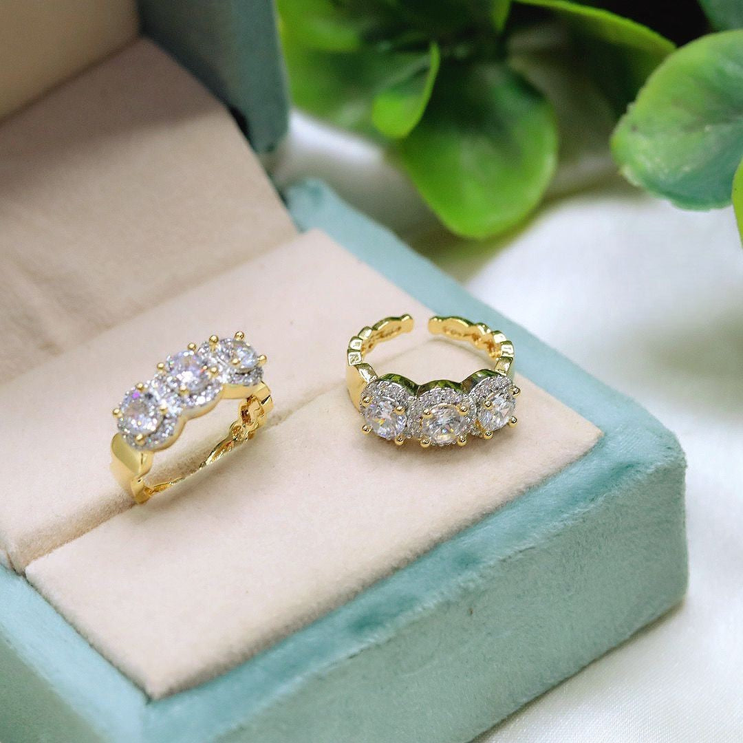 Royal Gold-Plated Solitaire CZ Baguette Ring Set Bridal & Party Wear Jewelry