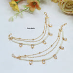 Minimalist Pearl & Oval CZ Stone Ear Chain – Gold Plated Earchain (Pair)