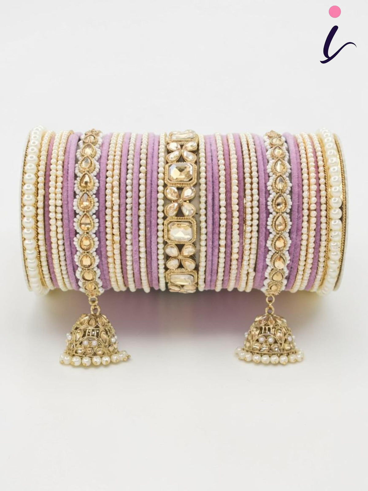 Indian Bangles in Different Colors Pearl Bangles Set with Jhumki Borders - Both Hands