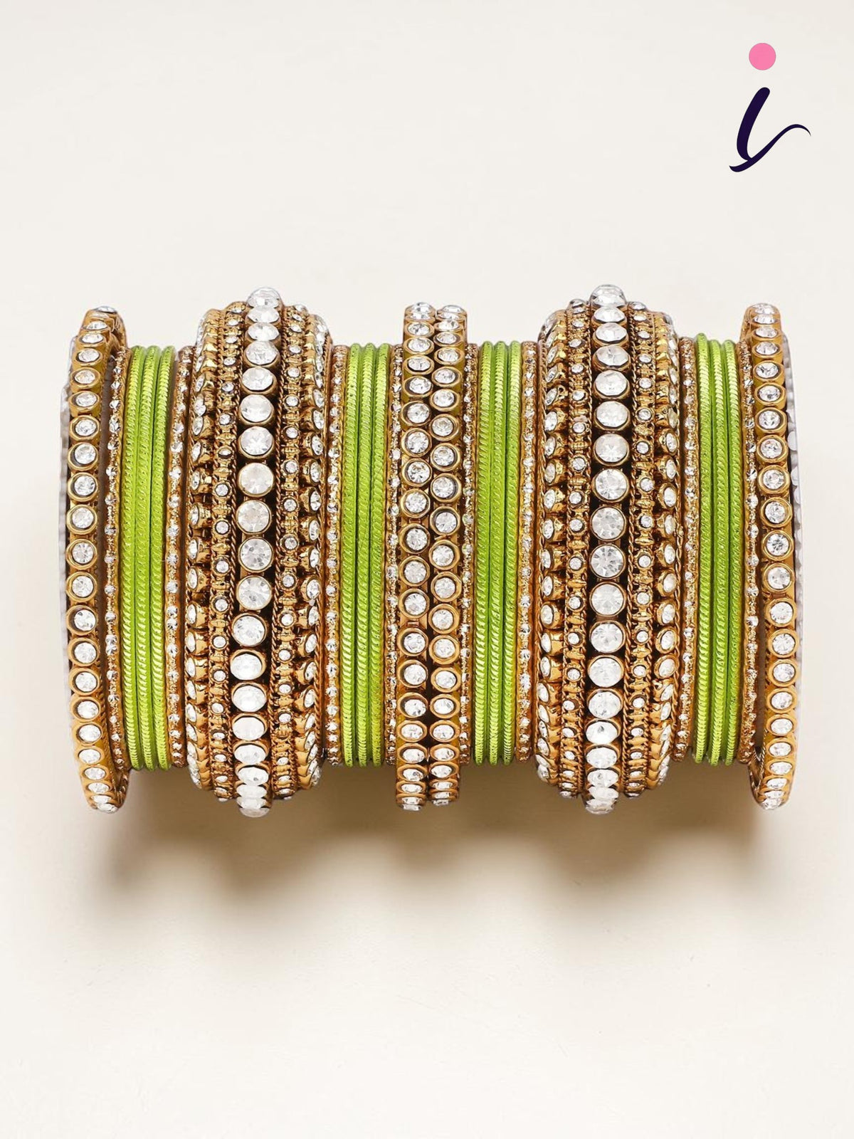 Stone Bangle Set with Shimmer Bangles | Traditional Party & Bridal Jewelry | Indian Wedding Bangles