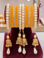 Traditional Pearl Jhumki Earrings & Velvet Bangle Set for Women | Ethnic Bridal Jewellery Set | Wedding, Festive & Party Wear Accessories