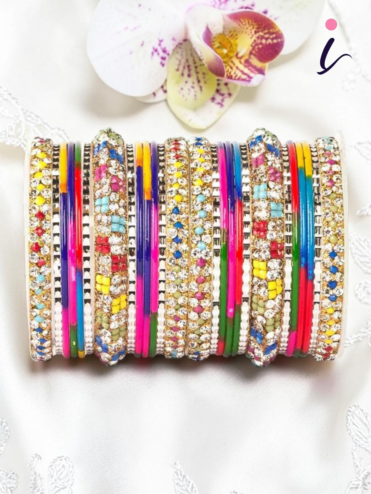 Lac Stone Pattern Bangle Set for Two Hands – 26 PCS Traditional Jewelry (Plus Size)