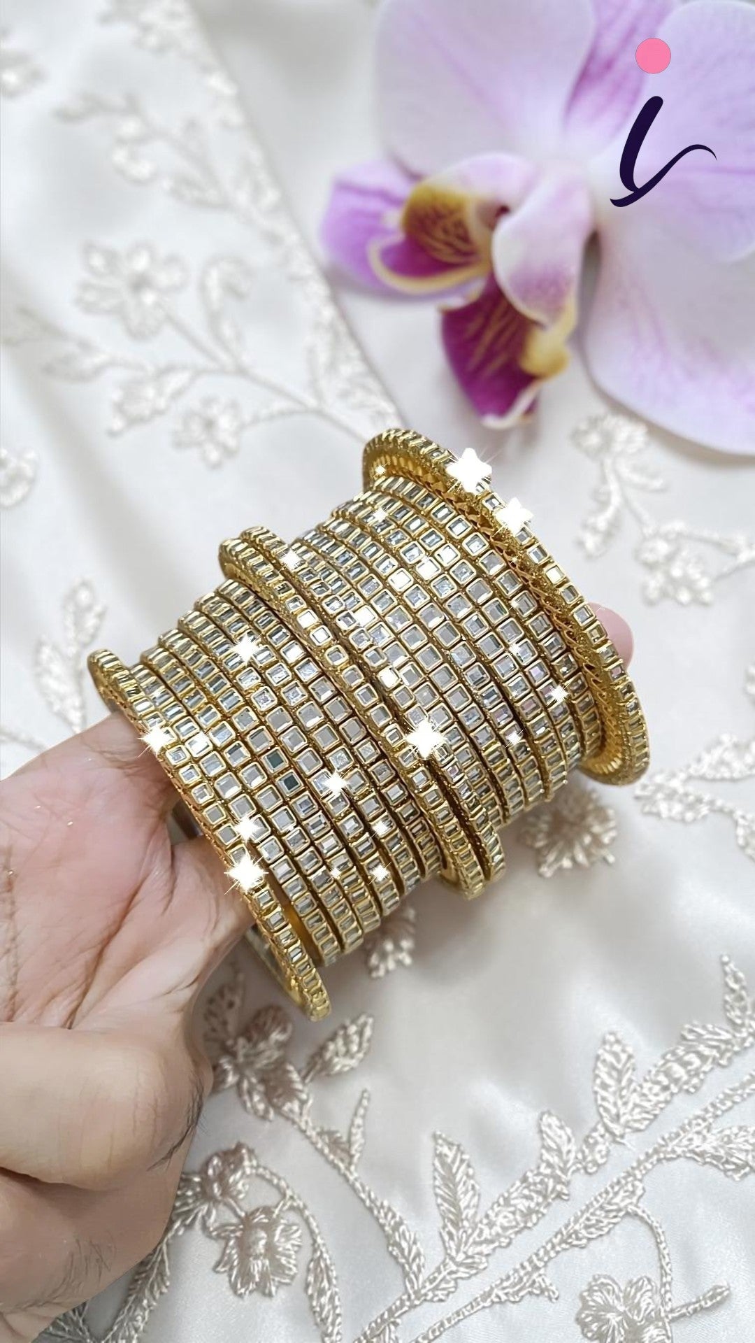 Gold Plated Pearl AD Bangles Set for Women | Indian Wedding & Bridal Jewellery | American Diamond Party Wear Bangles
