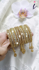 Silver Gold CZ Pearl Pakistani Bangles Set for Women | Engagement & Wedding Jewellery | Cubic Zirconia Bridal Bangles