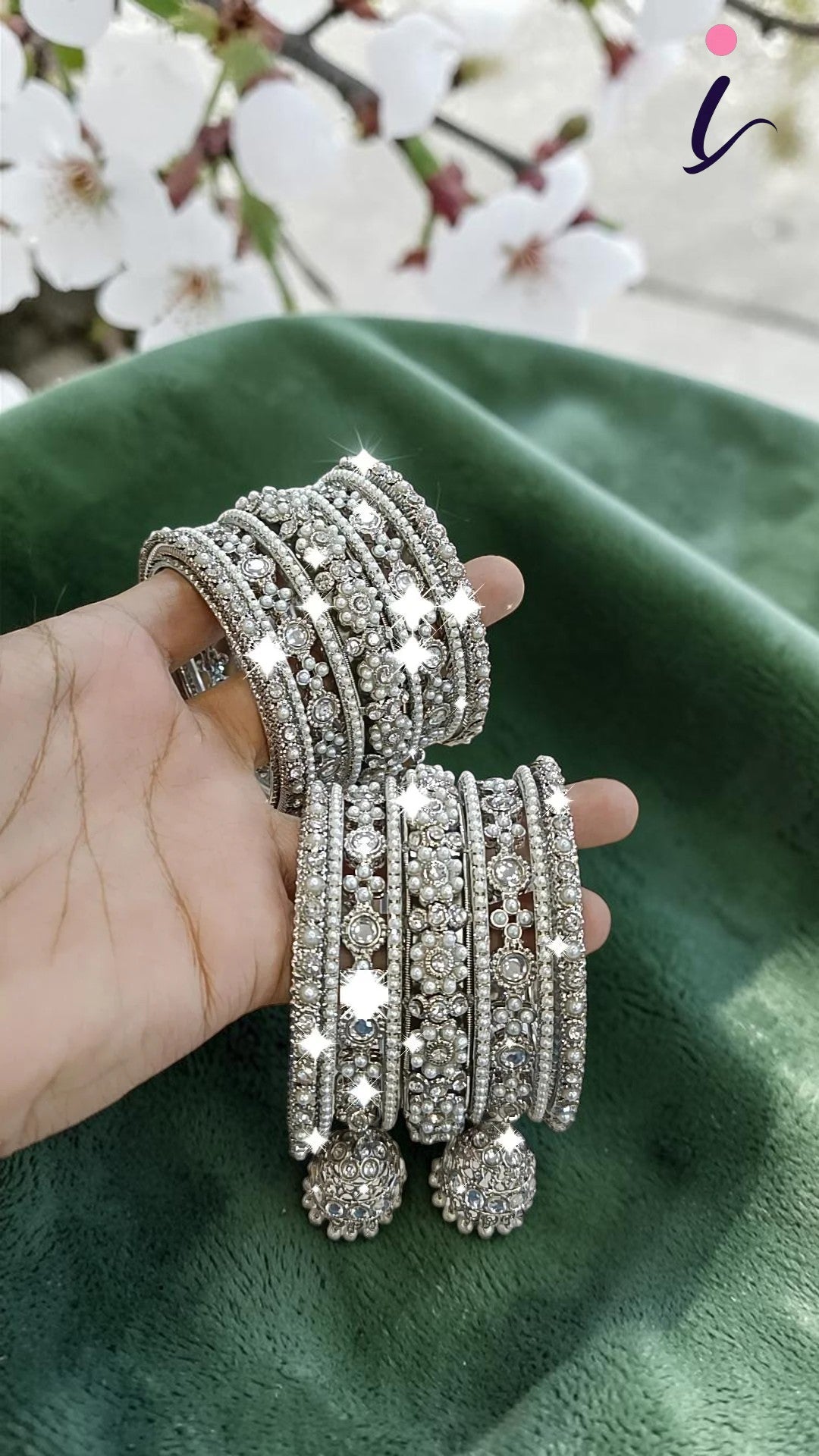 Bridal Indian Bangles & Jhumka Set | Silver Enamel and Pearl Work Jewellery | Wedding & Party Wear for Women