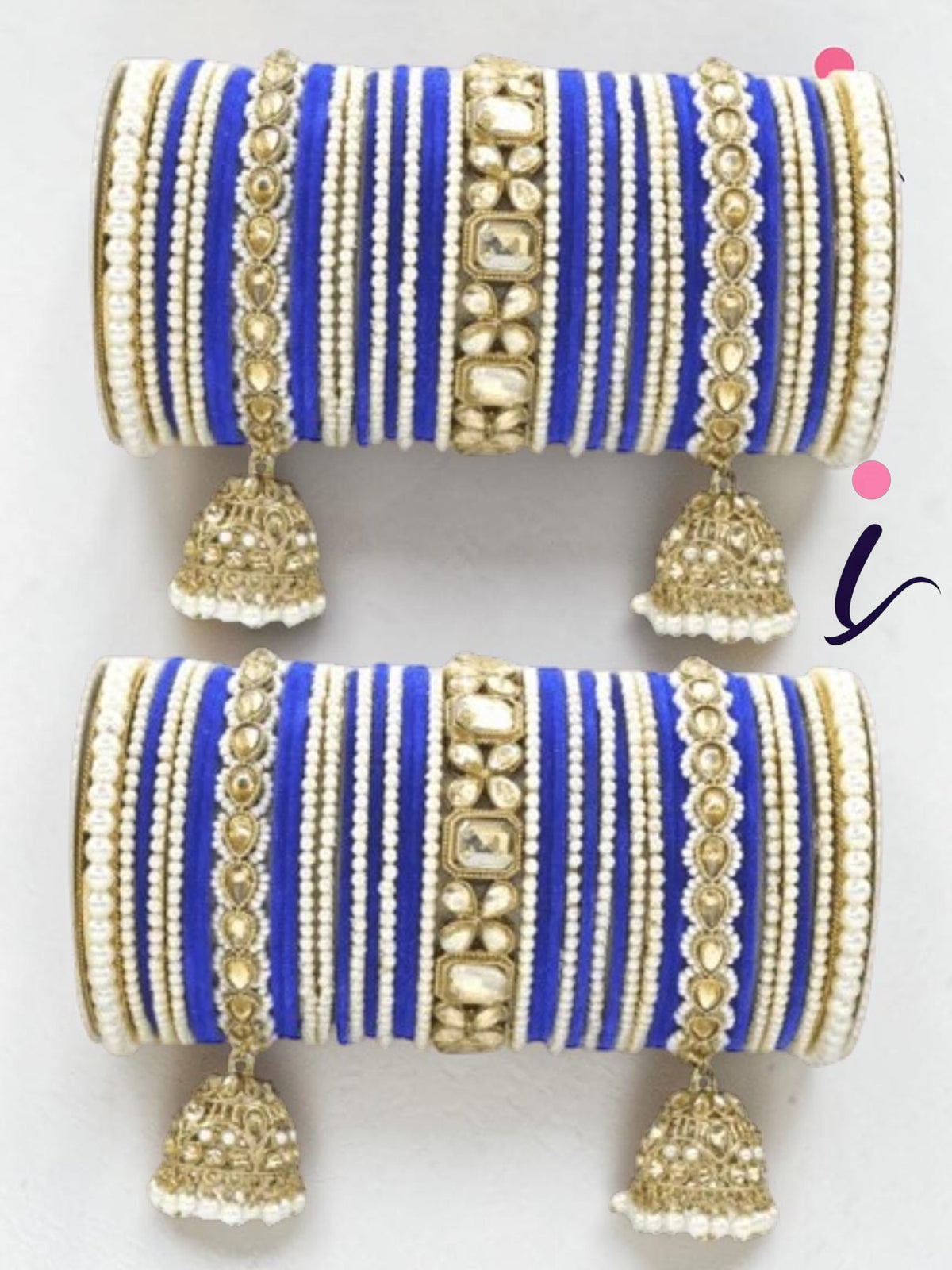Blue & White Ethnic Alloy Pearl Bangles Set for Women | Traditional Pearl Stone Bangles | Wedding, Festive & Party Wear Jewelry