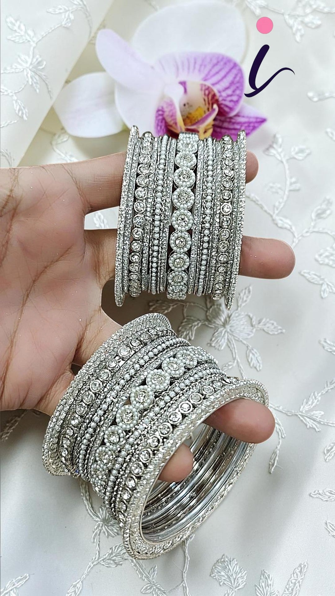 Silver Stone Work Bangle Set for Women | Traditional Indian Jewellery | Ethnic Wedding, Bridal, Party & Festive Wear Bangles