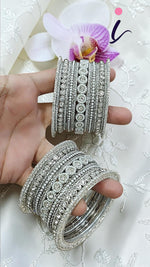 Silver Stone Work Bangle Set for Women | Traditional Indian Jewellery | Ethnic Wedding, Bridal, Party & Festive Wear Bangles