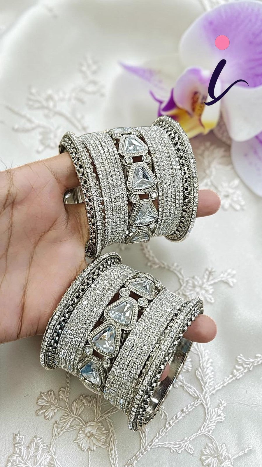 Bollywood Inspired Silver Plated Kundan Stone Bridal Wedding Chura Set