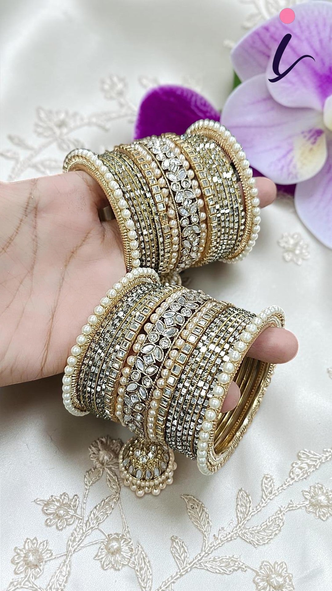 Pakistani Golden Floral Design Bangle Jhumki Set | Indian Bangle Set | Indian Jewelry | Traditional Jewelry