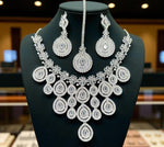 Wedding Teardrop Floral CZ Choker Earring Maangtikka Set For Women