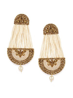 White & Gold-Plated Handcrafted Kundan Pearl Studded Multistrand Earrings For Girls and Women - Libasaa