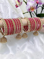 Indian Bangle Set in Different Colors | Pearl Bangles Set with Jhumki Borders for Women | Traditional Designer Bridal & Festive Jewelry