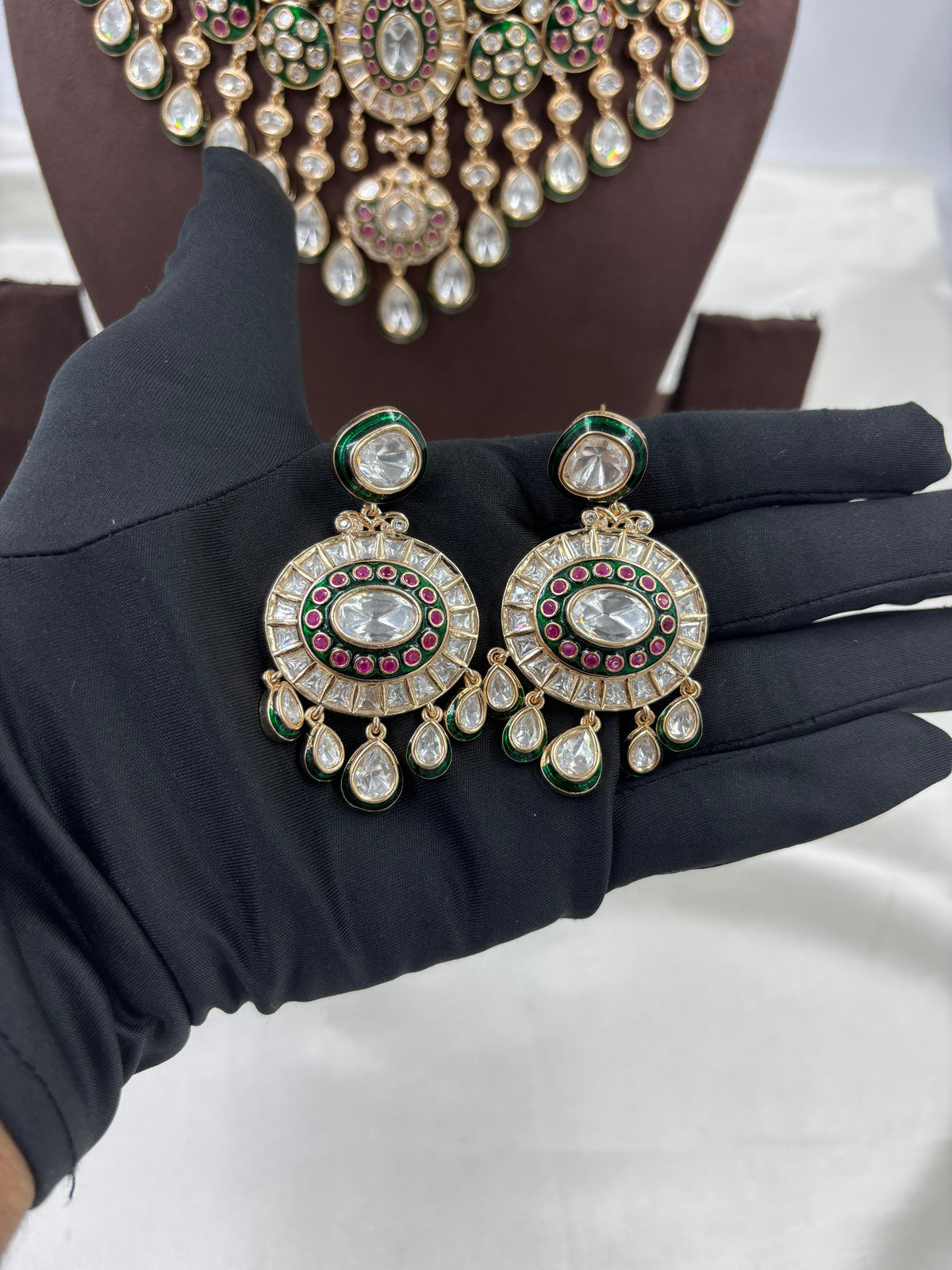 Royal Kundan Polki Bridal Necklace Set with Ruby-Green Enamel & Maang Tikka Luxury Indian Wedding Jewelry