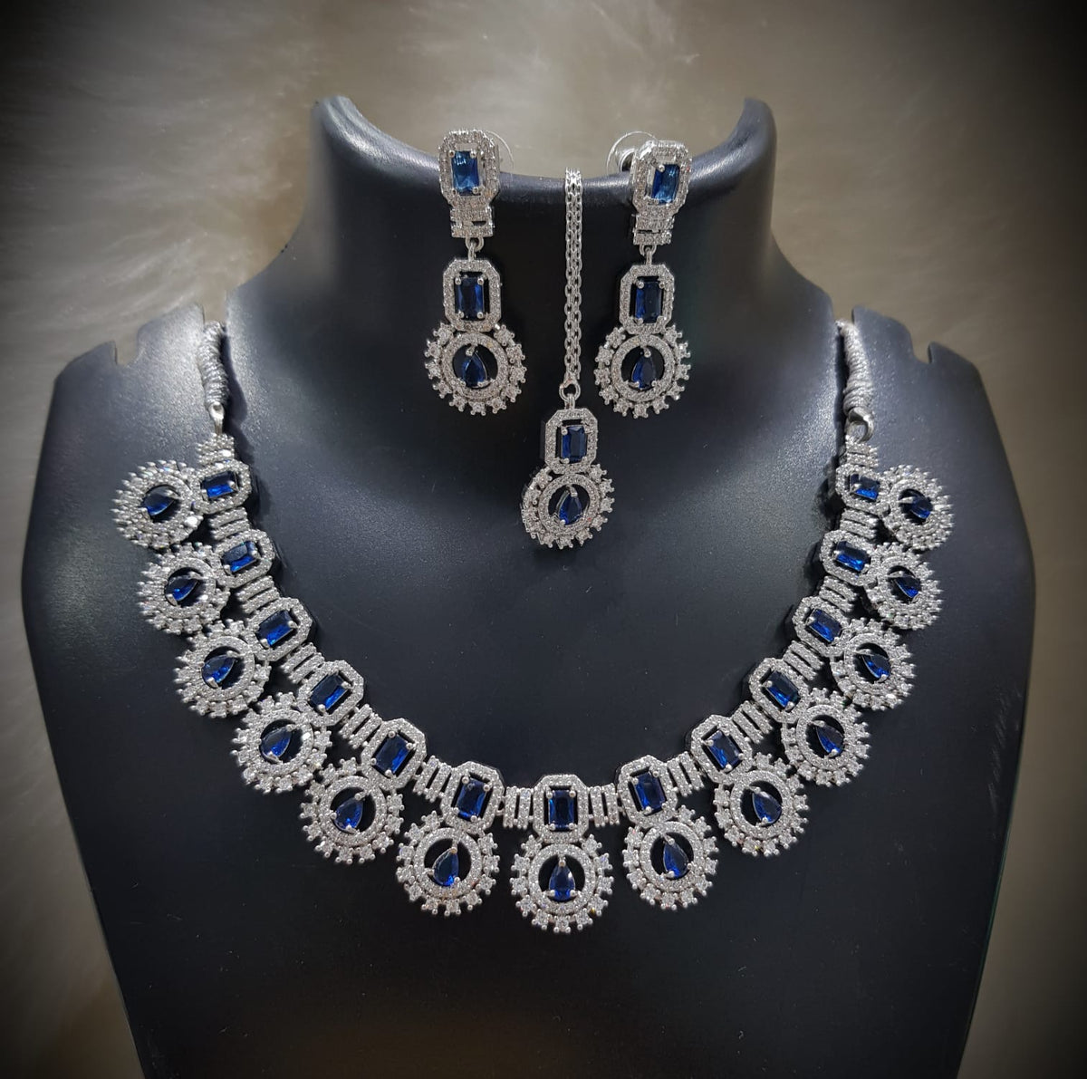 Silver-Plated Green Stone Necklace Set with Earrings & Maang Tikka | Indian Jewellery | Stone Jewellery | Indian Necklace Set