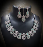 Silver-Plated Green Stone Necklace Set with Earrings & Maang Tikka | Indian Jewellery | Stone Jewellery | Indian Necklace Set