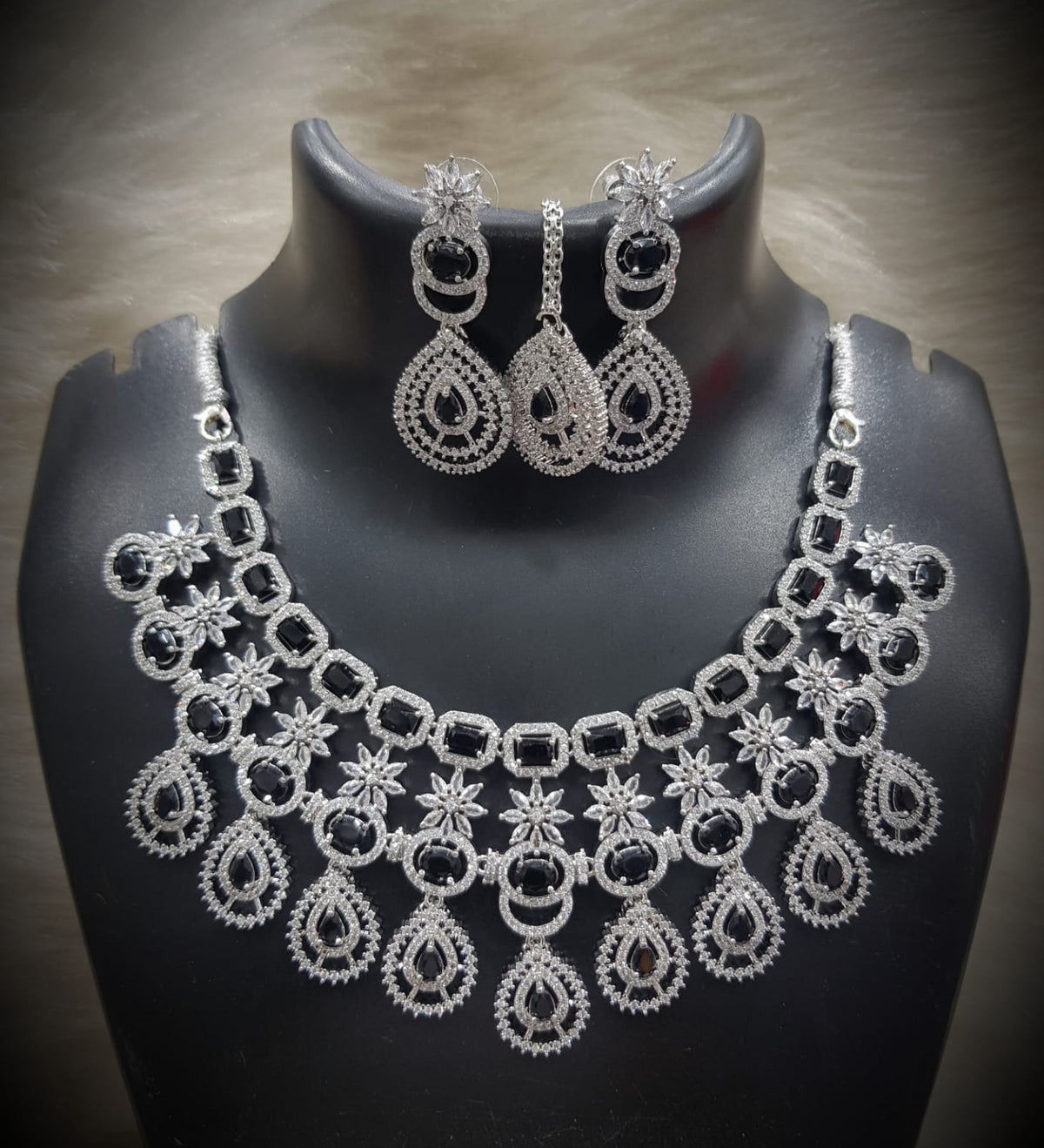 Silver-Plated Stone Necklace Set with Earrings & Maang Tikka | Indian Jewellery | Stone Jewellery | Indian Necklace Set