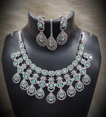 Silver-Plated Stone Necklace Set with Earrings & Maang Tikka | Indian Jewellery | Stone Jewellery | Indian Necklace Set