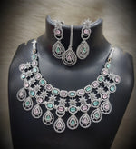 Silver-Plated Stone Necklace Set with Earrings & Maang Tikka | Indian Jewellery | Stone Jewellery | Indian Necklace Set
