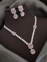 Silver-Plated Pink Stone Necklace Set | Indian Jewellery | Stone Jewellery Indian Neckles Set With Matching Earring Set