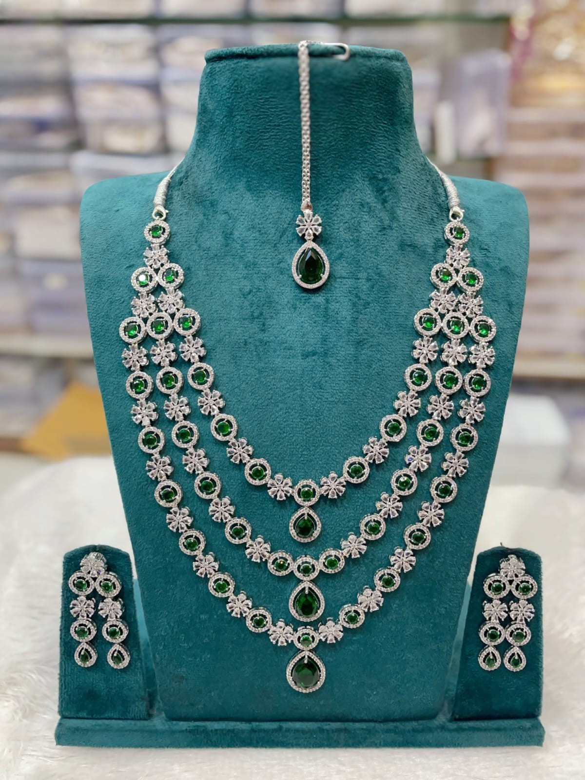 Silver-Plated White CZ Stone Bridal Necklace Set with Earrings & Maang Tikka | Indian Jewellery | Kundan Jewellery Indian Neckles Set Wedding Jewelry