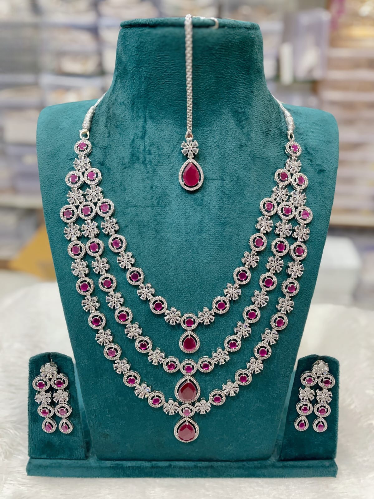 Silver-Plated White CZ Stone Bridal Necklace Set with Earrings & Maang Tikka | Indian Jewellery | Kundan Jewellery Indian Neckles Set Wedding Jewelry