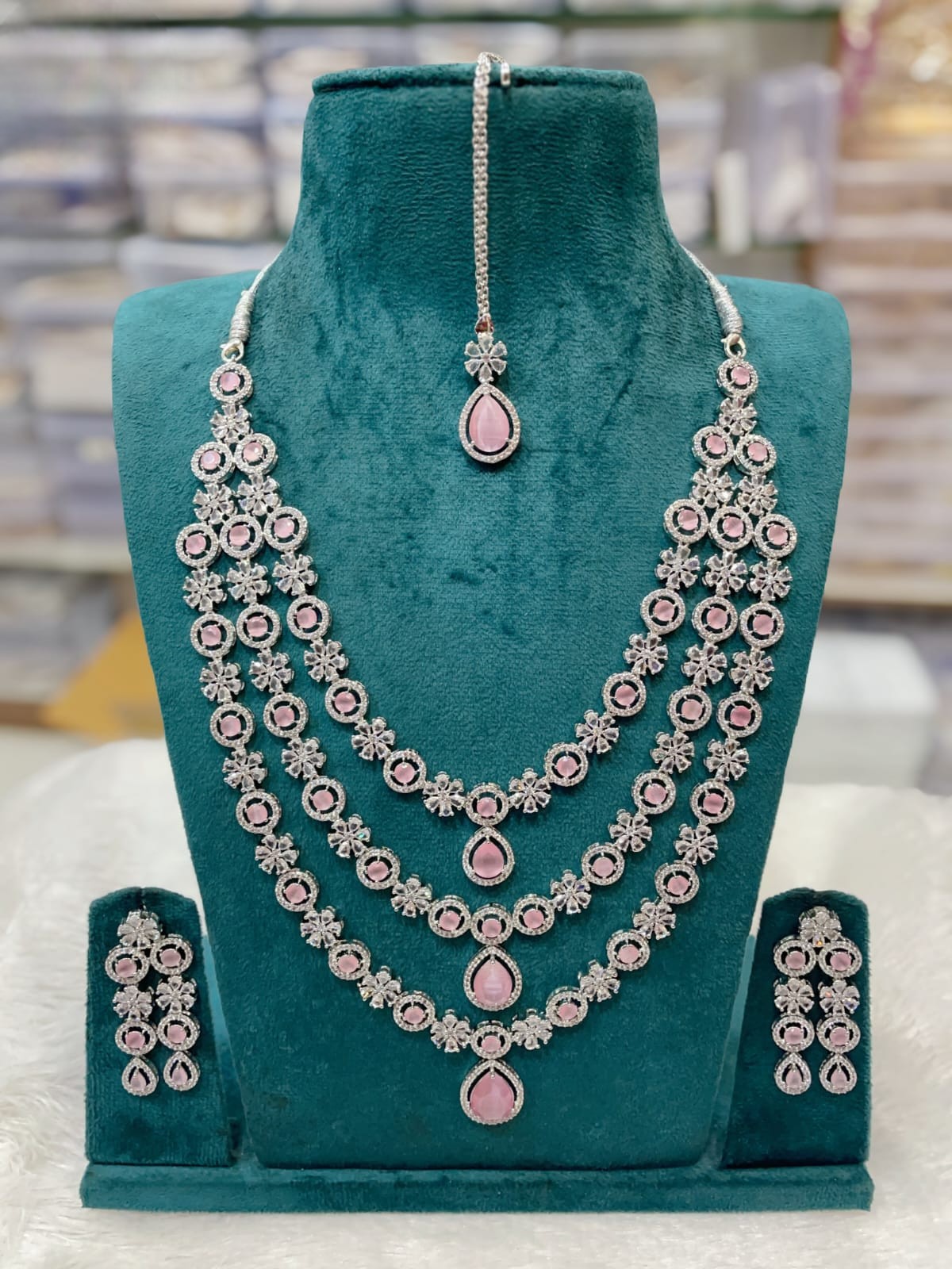Silver-Plated White CZ Stone Bridal Necklace Set with Earrings & Maang Tikka | Indian Jewellery | Kundan Jewellery Indian Neckles Set Wedding Jewelry