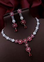 Silver-Plated Purple Stone Floral Necklace & Earrings Set | Indian Jewellery | Stone Jewellery Indian Neckles Set