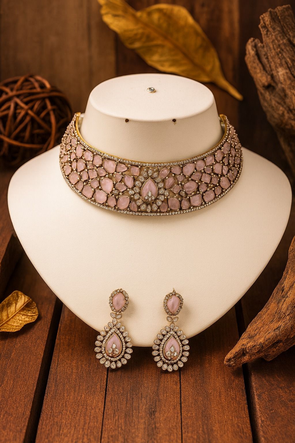 Radiant Crystal Bridal Choker Necklace with Matching Earrings | Indian Jewellery | Antique Gold Finish Indian Neckles Set