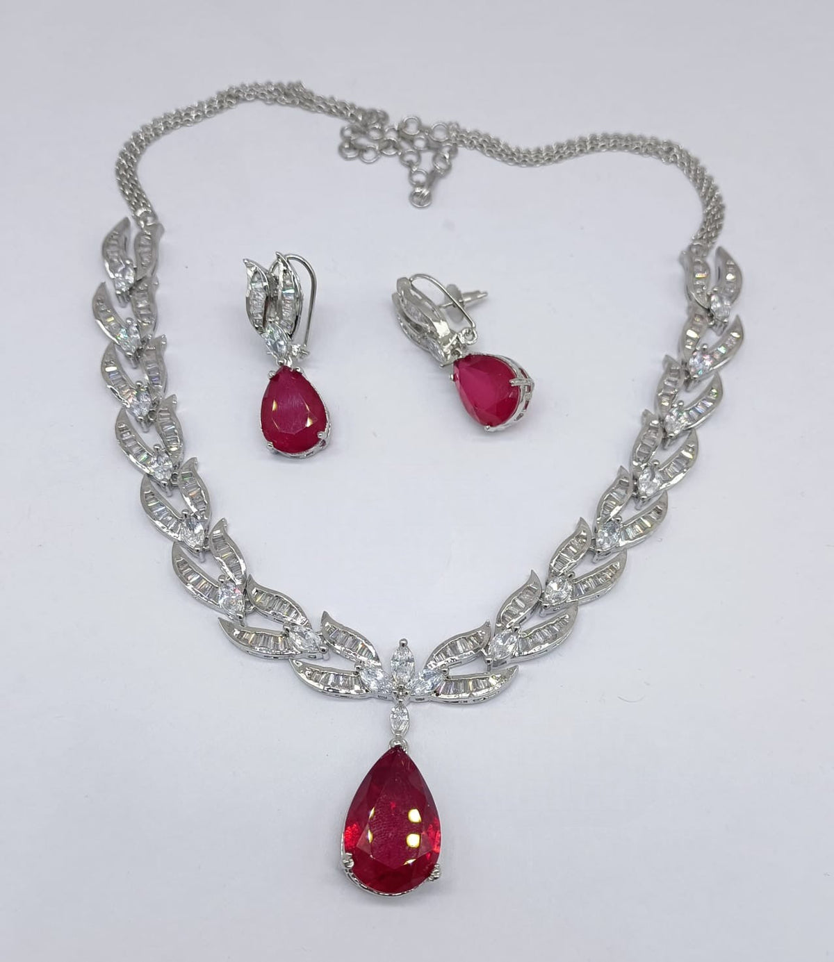 Teardrop Necklace Set | Silver Plated Indian Jewellery | Indian Necklace & Earrings Set
