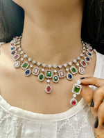 Diamond Choker Necklace Set with Earrings | Indian Jewellery | Premium CZ Diamond Jewellery Indian Neckles Set
