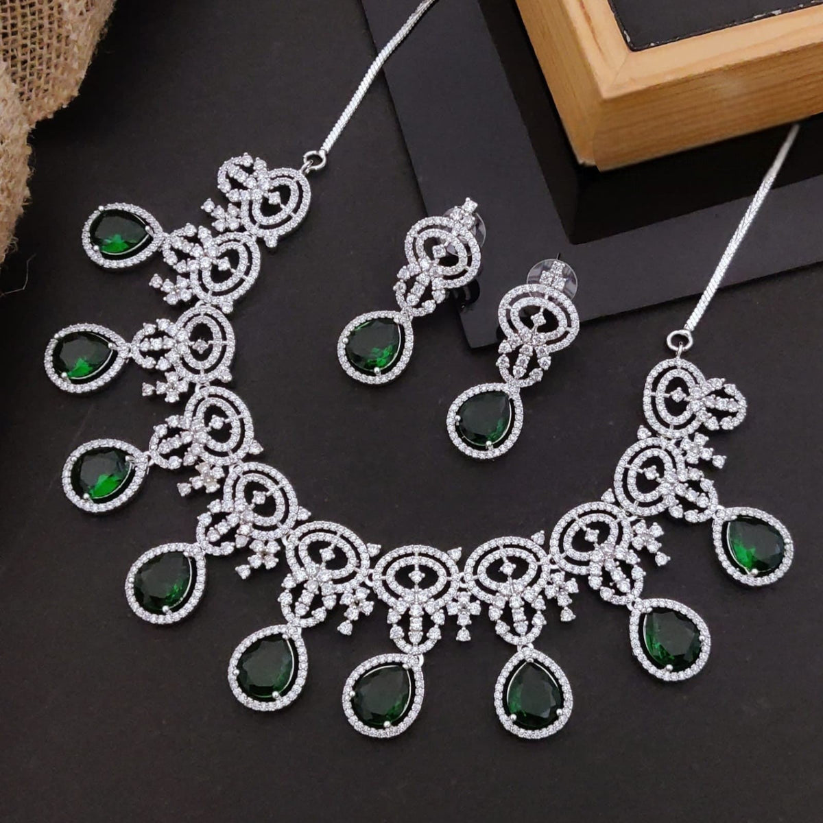 Elegant Pink Stone & CZ Diamond Necklace Set with Earrings | Bridal & Party Jewelry