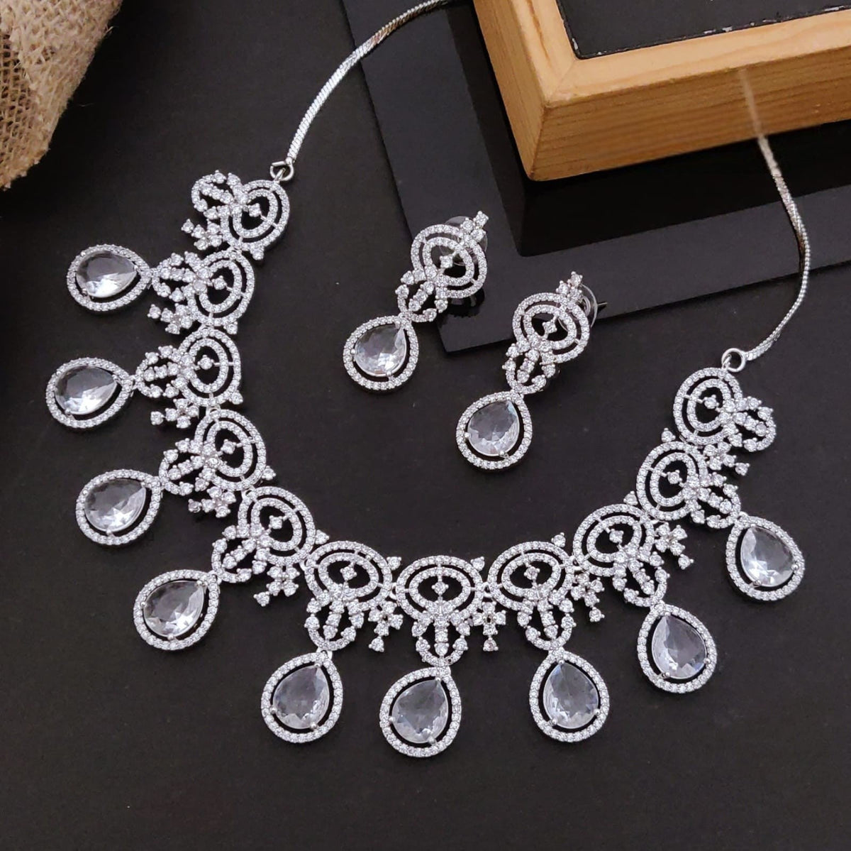 Elegant Pink Stone & CZ Diamond Necklace Set with Earrings | Bridal & Party Jewelry