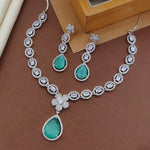 Emerald-Cut Stone Necklace Set with Earrings | Indian Jewellery | Premium CZ Diamond Jewellery Indian Neckles Set