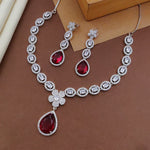 Emerald-Cut Stone Necklace Set with Earrings | Indian Jewellery | Premium CZ Diamond Jewellery Indian Neckles Set