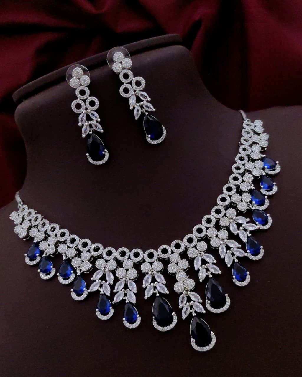 Silver-Plated Necklace Set with Earrings | Indian Jewellery | Elegant Stone Jewellery Indian Neckles Set