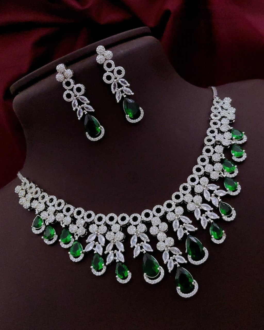 Silver-Plated Necklace Set with Earrings | Indian Jewellery | Elegant Stone Jewellery Indian Neckles Set