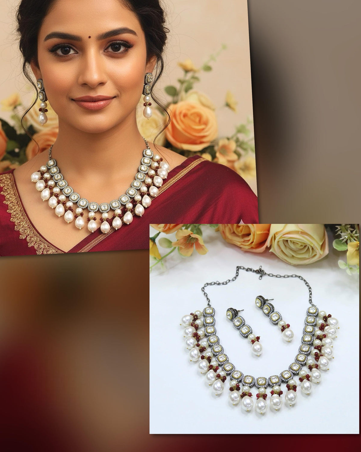 Kundan Pearl Bridal Necklace Set | Indian Jewellery | Beautiful Kundan Jewellery | Indian Necklace Set With Earrings Set