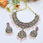 Pink Beaded Kundan Pearl Necklace Set with Earrings | Indian Jewellery | Kundan Polki Jewellery | Indian Necklace Set