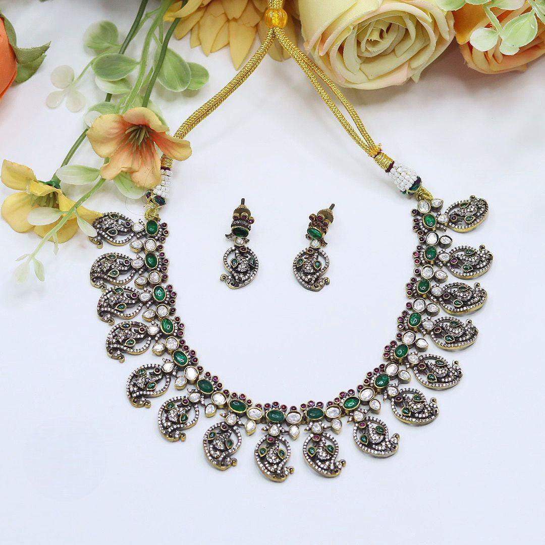 Gold Plated Kundan Necklace Set | Indian Jewellery | Stone Indian Necklace Set with Matching Earrings