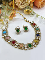 Multicolor Kundan Necklace Set | Indian Jewellery | Kundan Indian Necklace Set with With Earrings | Indian Jewellery