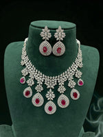 Emerald Drop CZ Bridal Necklace Set Diamond Finish Statement Jewelry