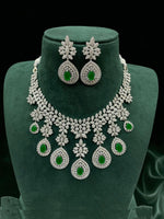 Emerald Drop CZ Bridal Necklace Set Diamond Finish Statement Jewelry