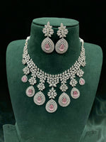 Emerald Drop CZ Bridal Necklace Set Diamond Finish Statement Jewelry