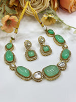 Gold-Toned Polki & Green Stone Necklace Set | Indian Jewellery | Stone Jewellery Indian Necklace Set with Matching Earrings | Premium Indian Necklaces