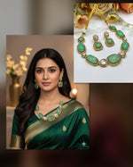 Gold-Toned Polki & Green Stone Necklace Set | Indian Jewellery | Stone Jewellery Indian Necklace Set with Matching Earrings | Premium Indian Necklaces