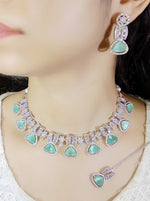 Exclusive Designer Tri-Cut Pink Stone & Zircon Necklace Set