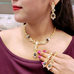 Mint Green Stone & Gold Plated American Diamond Necklace Set